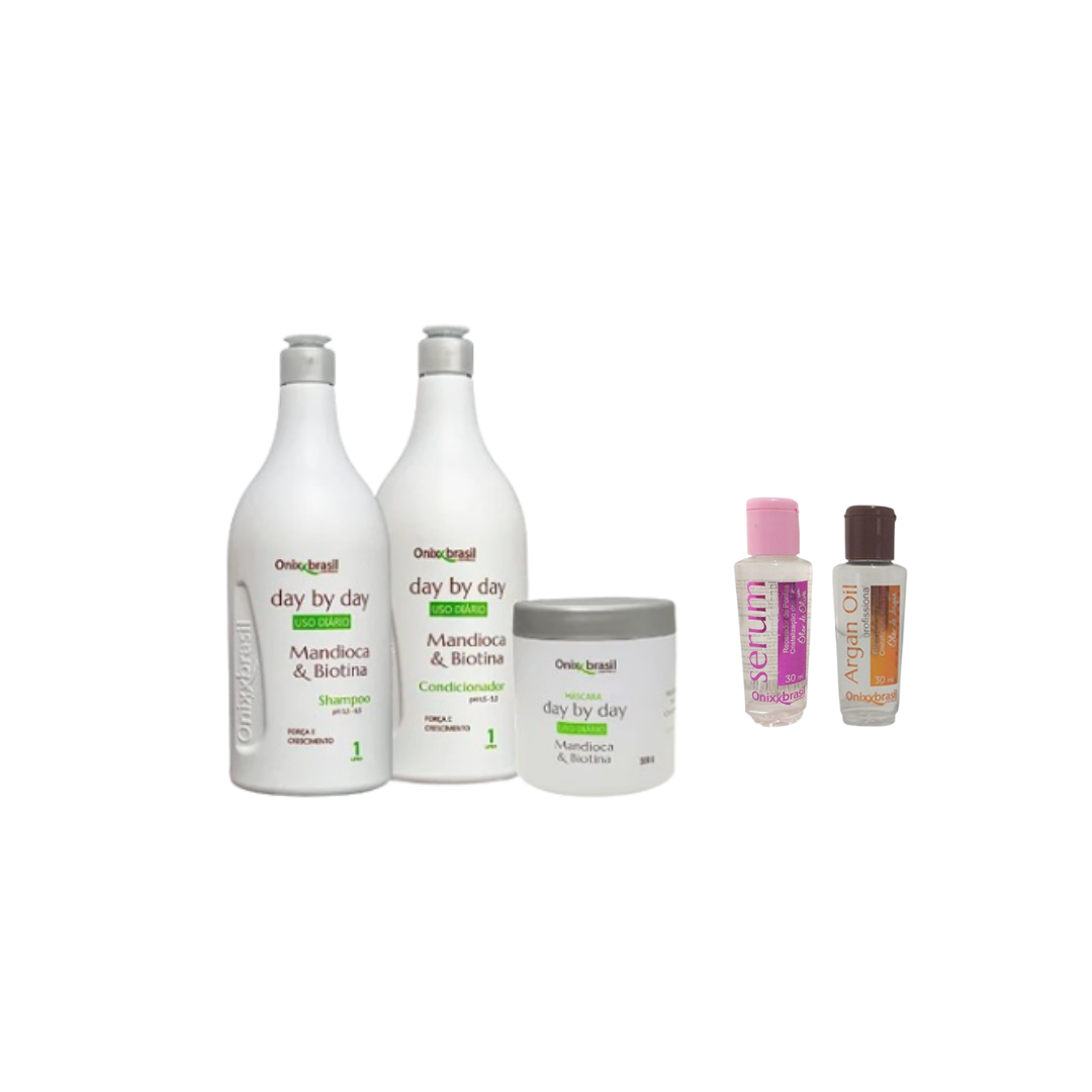 Kit Day By Day Mandioca e Biotina OnixxBrasil + Reparador de Pontas (Brinde)